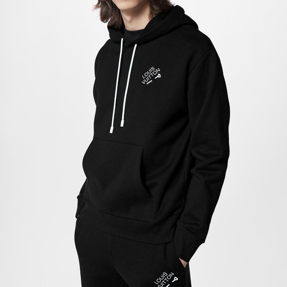 Louis Vuitton Black Embroidered Signature Cotton Hoodie